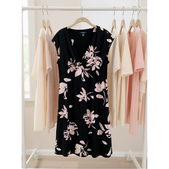 Chaps Black Dress with Pink Floral Design - Picture 3 of 3